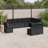 Gossi set canapele de gradina cu perne, 10 piese, negru, poliratan