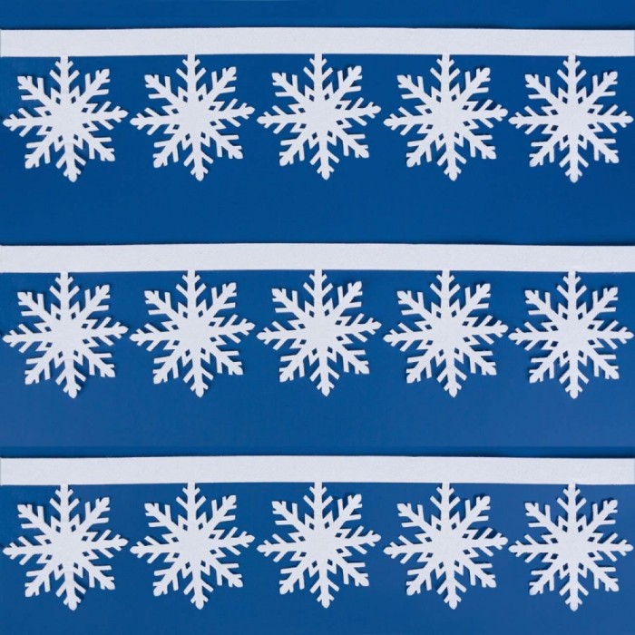 Banner Decorativ Crăciun, Model Fulgi de Zăpadă, Alb, Poliester, 2m x 15cm