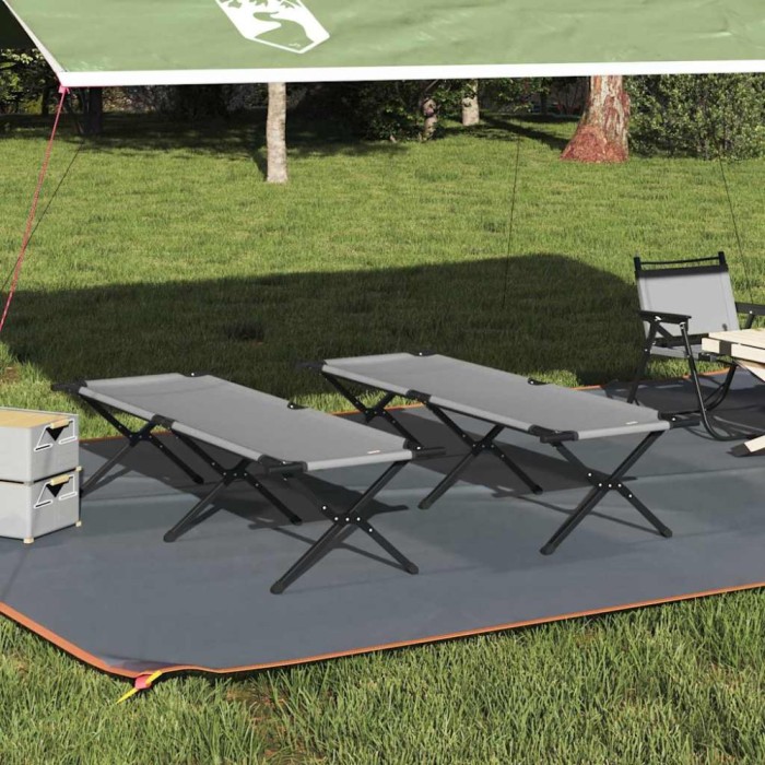 Pat pliabil pentru camping Manual 2 pcs Gri Tafeta Oxford