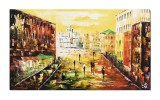 Cumpara ieftin Tablou pictat manual birou, living, Peisaj citadin abstract, 120x70cm ulei pe panza in cutit efect 3D, Spectaculos