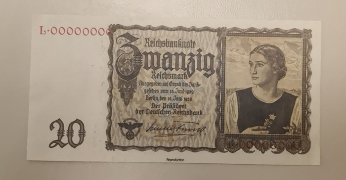reproducere Germania - 20 Reichsmark 1939