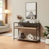 Masa consola Belana pentru hol si living, negru cu aspect stejar, 110 cm