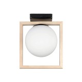 Plafoniera Modernă Klausen Artful PL1 Lemn Natur 24.5x20x15 cm, Abajur Sticlă și Metal, Corp Iluminat Interior Relaxant, Soclu E27, 15W, Elegant