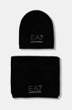 EA7 Emporio Armani căciulă si eșarfă din amestec de l&acirc;nă culoarea negru, AF16843.7W000717