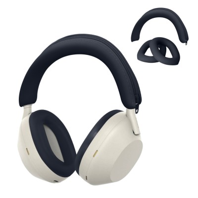 Set 2 Perne de urechi si 2 huse Kwmobile pentru Sony WH-1000XM5, Albastru inchis, Silicon, KWM0000205F003C foto