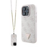 Husa iPhone 16 Pro Guess Leather Metal Logo Strass Crossbody, roz, GUHCP16LP4TDSCPP