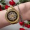 Set ceas casual de dama cu bratara inclusa, mecanism quartz, display analog, curea aurie, inchidere magnetica