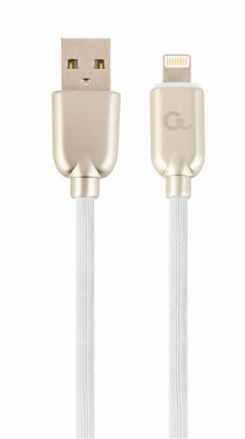CABLU alimentare si date GEMBIRD, pt. smartphone, USB 2.0 (T) la Lightning (T), 2m, premium, cablu din cauciuc, alb, conectori argintii, &amp;quot;CC-USB2R-AML foto