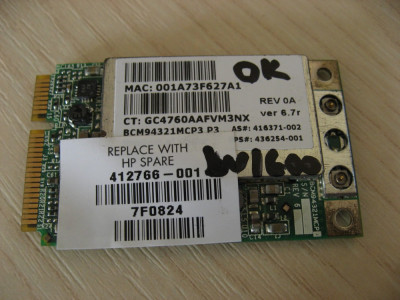 Placa wireless laptop HP Pavilion dv1600, BCM94321MCP3, 412766-001, 436254-001 foto