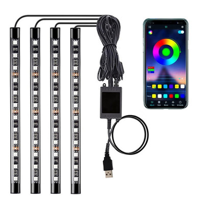 Benzi Led Auto Techstar&amp;reg;, MultiColore, RGB, 12 Leduri x 4 Benzi, Control Aplicatie, Bluetooth, Android foto