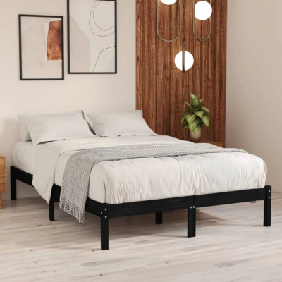 vidaXL Cadru de pat dublu, negru, 135x190 cm, lemn masiv foto