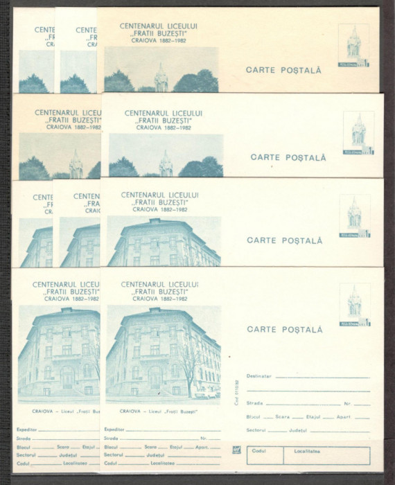 Romania.1982 100 ani Liceul Fratii Buzesti Craiova 10 buc. intreg. necirc. LL.47