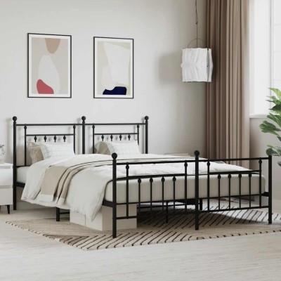 vidaXL Cadru pat fără saltea, cu tăblie picioare negru 160x200cm metal 353558 foto