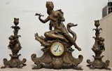 Ceas de semineu cu pendul AD Mougin - 3 piese Franta