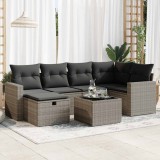vidaXL Set canapele de grădină, 7 piese, cu perne, gri, poliratan 3325396