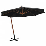 Umbrelă suspendată cu st&acirc;lp, negru, 3,5x2,9 m, lemn masiv brad, vidaXL