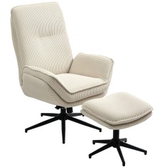 HOMCOM Fotoliu tapițat rotativ cu taburet, fotoliu recliner modern pentru living, dormitor, birou de acasă, Bej | Aosom Romania