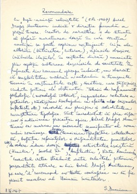 A3264N Document scris și semnat olograf de Sami Damian referitor la Aurel Dragoș Munteanu, 1967 foto