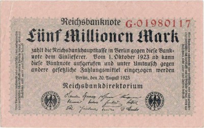 1923 (20 VIII), 5.000.000 mark (P-105/1) - Germania - stare aUNC! foto
