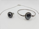 Set colier, bratara si inel argint cu hematit si marcasite #2932