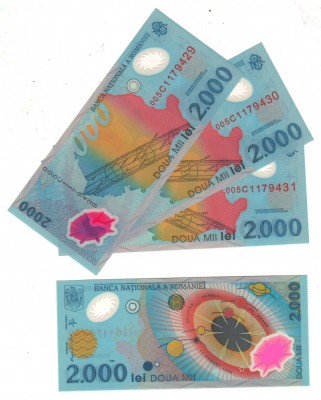 SV * Romania LOT 2 x 2000 LEI 1999 * ECLIPSA * Seria 005A... / Serii Consecutive foto