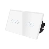 Intrerupator triplu x 2 cu indicator luminos, Luxion LX-ST-301/301-W, touch, incastrat, rama din sticla inclusa, alb