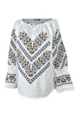 Bluza dama tip ie D24, alb/maro , marimea S, Casual, Bumbac
