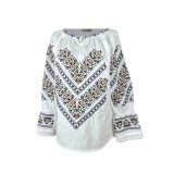 Bluza dama tip ie D24, alb/maro , marimea S