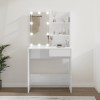 Masa Toaleta Gossi cu LED, Alb Extralucios, 74.5x40x141 cm, Lemn, PAL, MDF, Sertar Depozitare, Oglinda, Dormitor