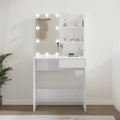 Masă de toaletă cu LED, alb extralucios, 74,5x40x141 cm foto