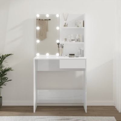 Gossi masa de toaleta cu led, alb extralucios, 74,5x40x141 cm foto