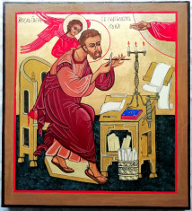 Icoană cu Sf. Apostol și Evanghelist Luca - pictata pe lemn - 33x30 cm foto