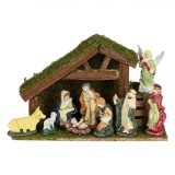 Decorațiune Crăciun, Iesle, 9 Figurine, Porțelan, Maro, 28x9x18 cm, Oem