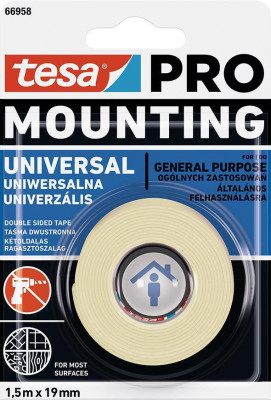 Tesa Mounting PRO Universal, bandă de montaj, adezivă, dublă față, 19 mm, L-1,5 m foto