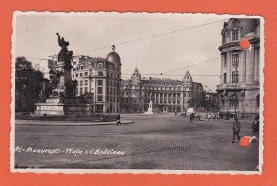 AMS @ - VEDERE BUCURESTI, PIATA I.C. BRATIANU, francatura multipla, (cu perforari) foto