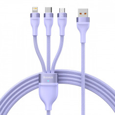 Cablu De încărcare Rapidă 3 în 1 Baseus Flash Series Ⅱ USB-A La USB-C / Micro-USB / Lightning 66W 480Mbps 1,2m Violet CASS040005
