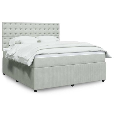 Gossi pat box spring cu saltea, gri deschis, 180x200 cm, catifea foto