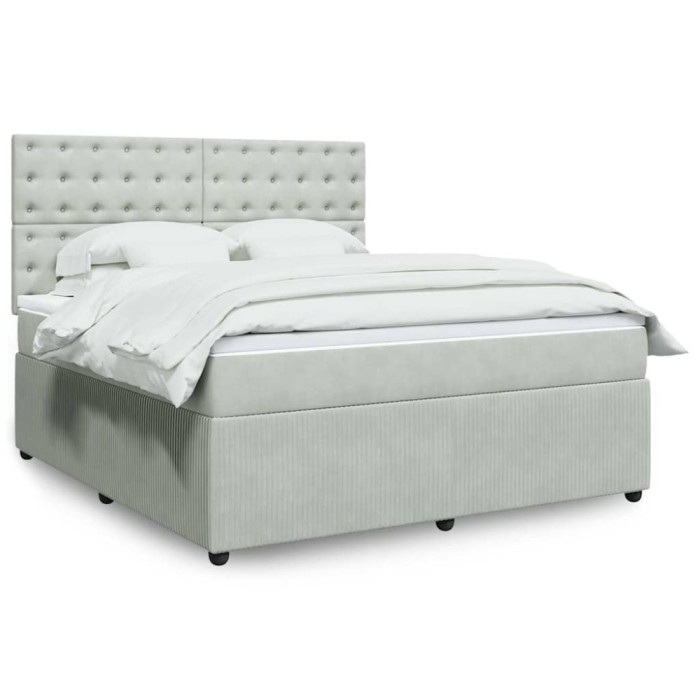 Gossi pat box spring cu saltea, gri deschis, 180x200 cm, catifea