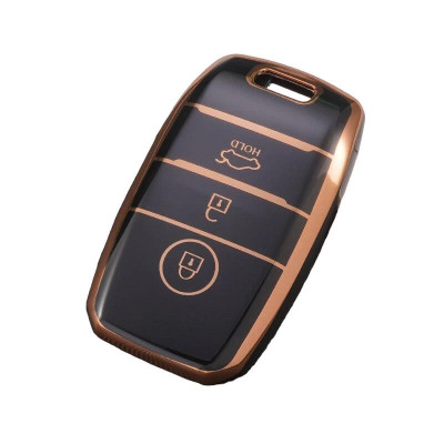 Husa Cheie Kia Sportage, Smartkey, 3 Butoane, Tpu, Negru cu contur auriu AutoProtect KeyCars foto