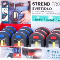 Lanternă Strend Pro Worklight, pandantiv, LED 200 lm, magnet, cu clip, roșu/albastru, 3x AAA, Sellbox 12 buc.