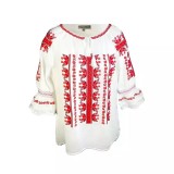 Cumpara ieftin Bluza Tip Ie Traditionala Alba cu Motiv Geometric Rosu de Dama - IMS112