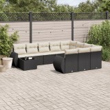 vidaXL Set canapele de grădină cu perne, 11 piese, negru, poliratan 3221925