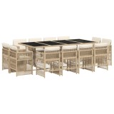 Set mobilier de gradina cu perne, 13 piese, bej, poliratan