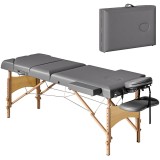 HOMCOM Masă de Masaj Pliabilă din Lemn de 3 Zone cu &Icirc;nălțime Spătar Suport pentru Cap Ajustabile Brațe 215x60x64-89 cm Gri | Aosom Romania