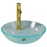 Cumpara ieftin Chiuveta baie robinet si scurgere tip push, transparent, sticla
