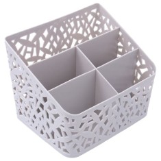 Suport pentru pixuri model impletit cu 5 compartimente, Gri, 18 x 15 x 14 cm foto