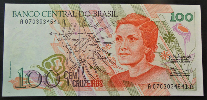 BANCNOTA EXOTICA 100 CRUZEIROS - BRAZILIA, anul 1990 ND *cod 558 = UNC
