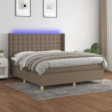 Pat cu arcuri, saltea si LED, gri taupe, 180x200 cm, textil GartenMobel Dekor, vidaXL