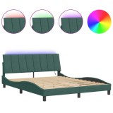 Cadru de pat cu LED fara saltea, Hanko, verde inchis, 160x200 cm, catifea