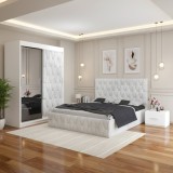 Dormitor Iris Alb cu Dressing Tapitat si 2 Noptiere Model popular
